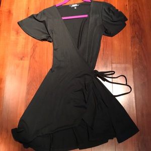 Lulu’s black flutter-sleeve wrap minidress